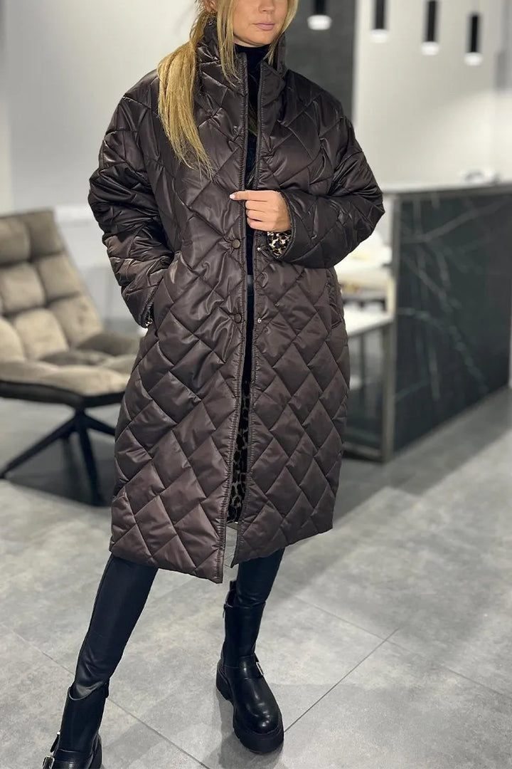 Women's Reversible Puffer Coat - Diamond-Quilted & Leopard Print