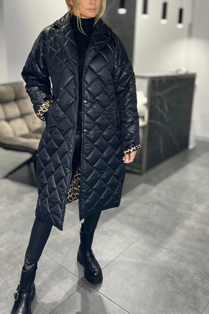 Women's Reversible Puffer Coat - Diamond-Quilted & Leopard Print
