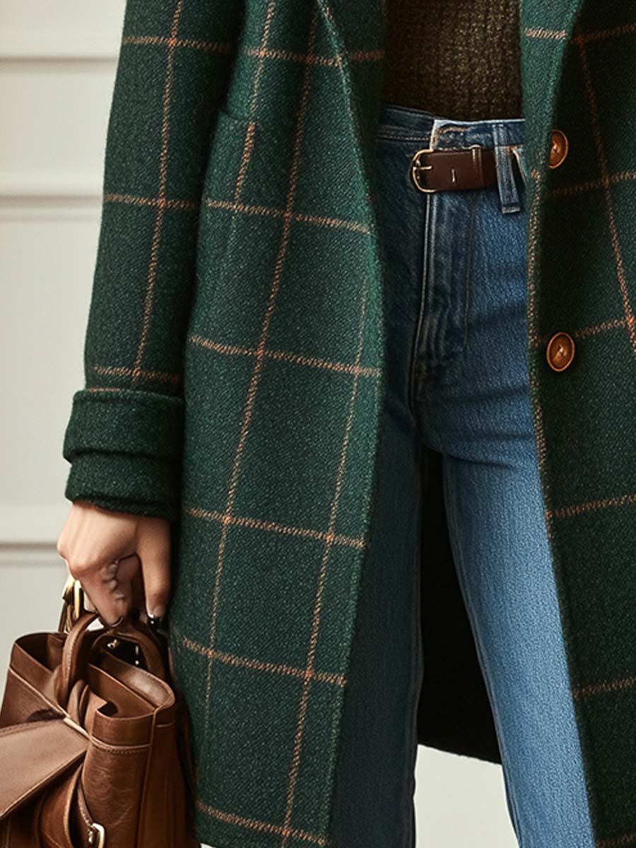 Women's Wool Check Coat - Vintage Inspired Winter Warmth