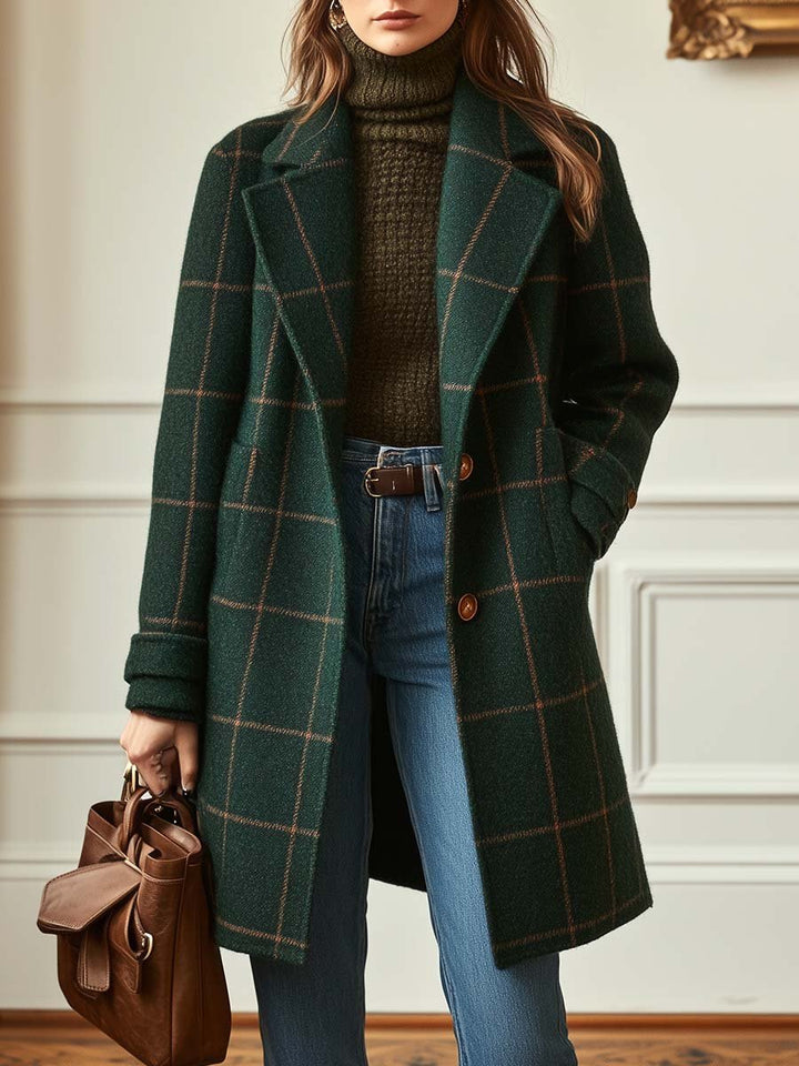 Women's Wool Check Coat - Vintage Inspired Winter Warmth
