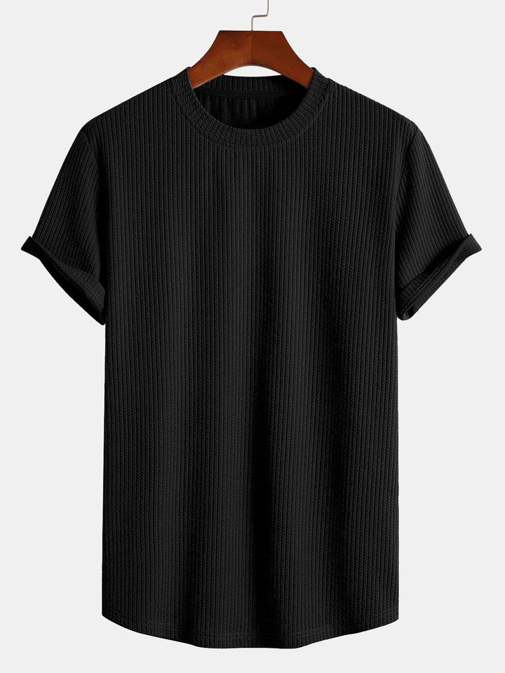 Men's Ribbed Muscle Fit T-Shirt – Stretch Crew Neck Essential – view 2