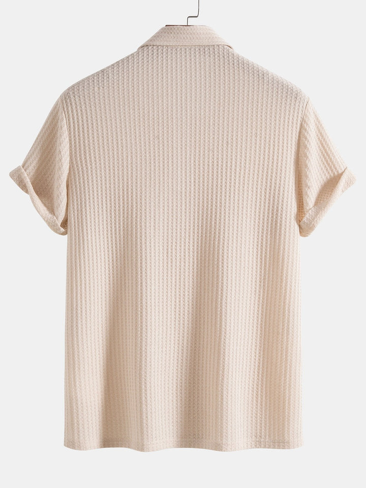 Men's Waffle Knit Polo Shirt – Textured Cotton Smart Casual – view 5