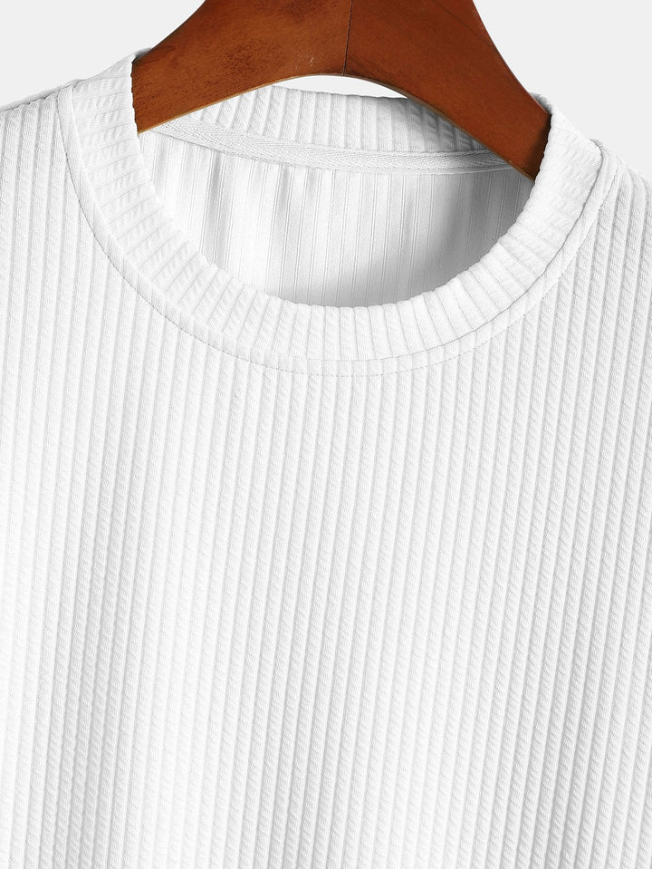 Men's Ribbed Muscle Fit T-Shirt – Stretch Crew Neck Essential – view 5