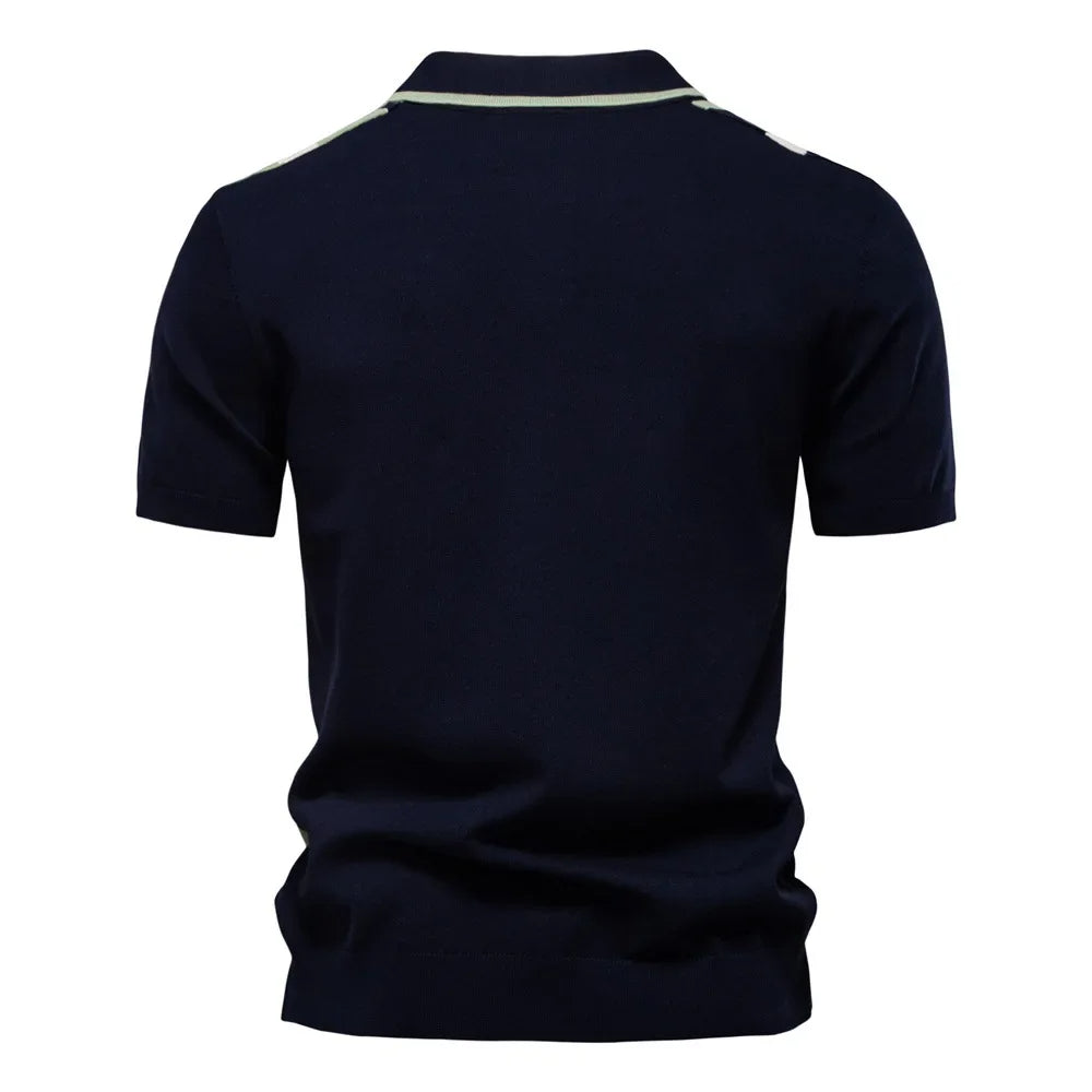 Men's Striped Knit Polo Shirt – Retro Collar Smart Casual Top – view 3