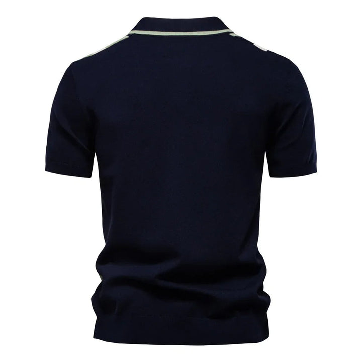 Men's Striped Knit Polo Shirt – Retro Collar Smart Casual Top – view 3