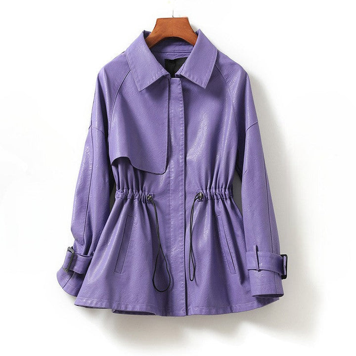 Women's Sheepskin Leather Jacket – Cinched Drawstring Trench Style – City Noir