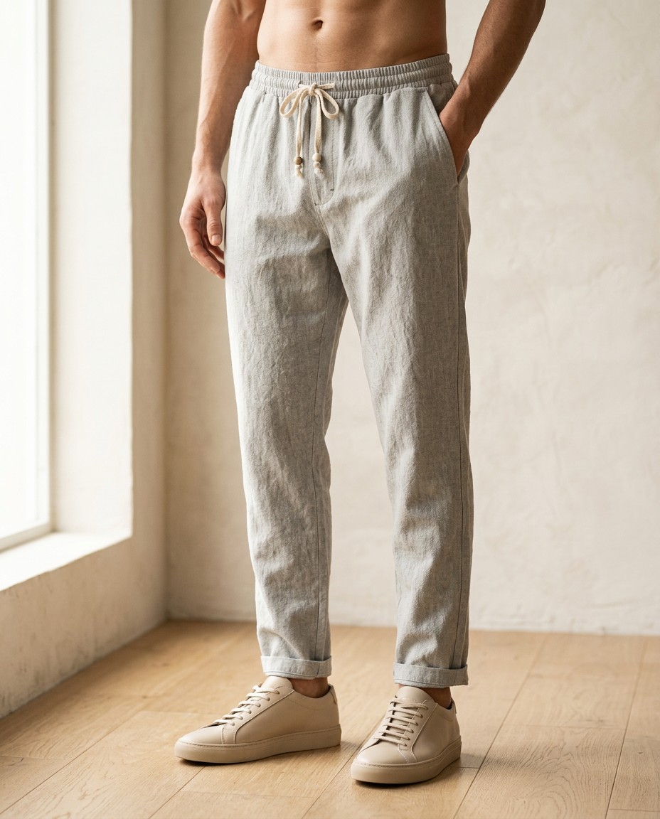 Men's Linen Trousers – Massimo Relaxed Drawstring Summer Fit – view 6