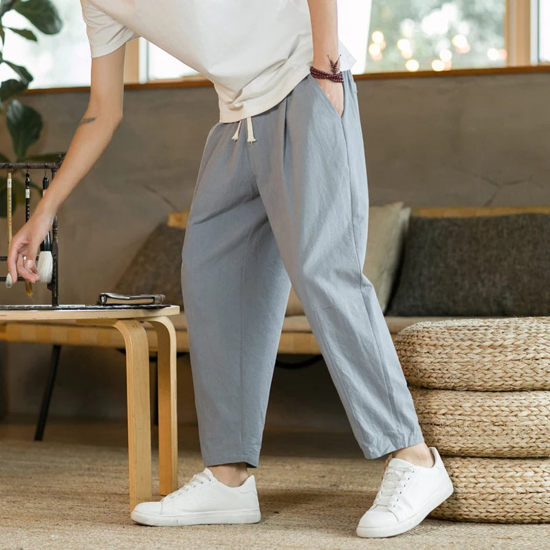 Men's Linen Drawstring Trousers – Relaxed Lightweight Fit – view 9