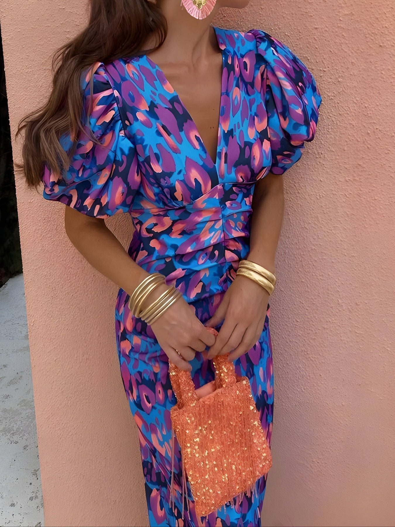 Women's Colourful Pleated Sleeve Dress – Summer & Occasion Wear – view 9