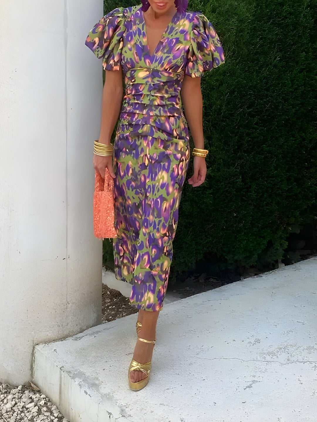 Women's Colourful Pleated Sleeve Dress – Summer & Occasion Wear
