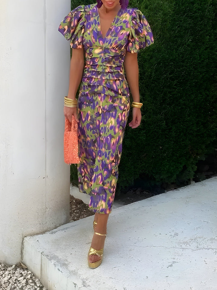 Women's Colourful Pleated Sleeve Dress – Summer & Occasion Wear