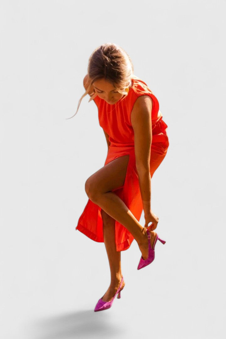 Women's High Neck Midi Dress - Effortless Summer Elegance