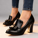 Women's Bow Detail Block Heel Loafer Pumps - Effortless Day to Night