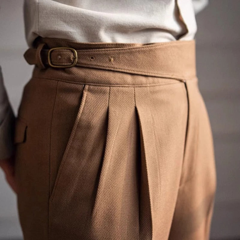 Men's Massimo Gurkha Trousers – High-Waist Tailored Pleated Fit