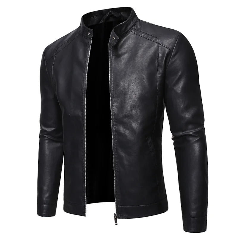 Men's Leather Jacket – Slim Stand-Collar Zip-Up Layer – view 3