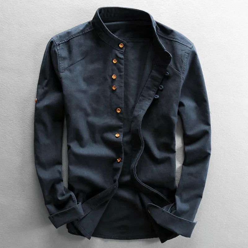 Men's Organic Cotton Shirt – Stand Collar Smart Casual – view 7