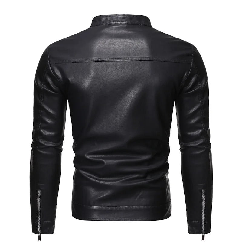 Men's Leather Jacket – Slim Stand-Collar Zip-Up Layer – view 4