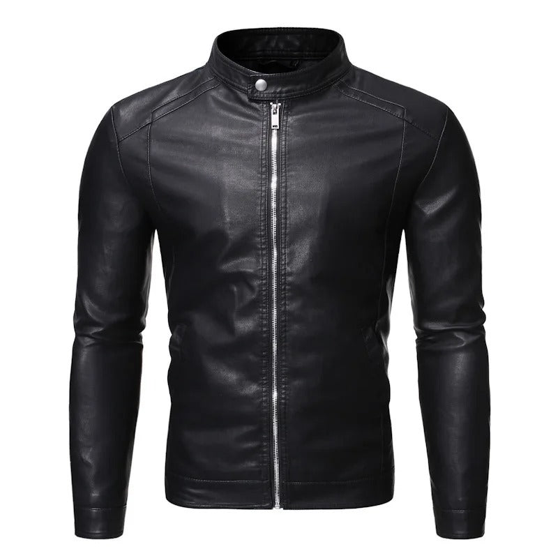 Men's Leather Jacket – Slim Stand-Collar Zip-Up Layer – view 2