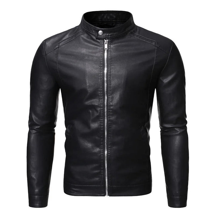 Men's Leather Jacket – Slim Stand-Collar Zip-Up Layer – view 2