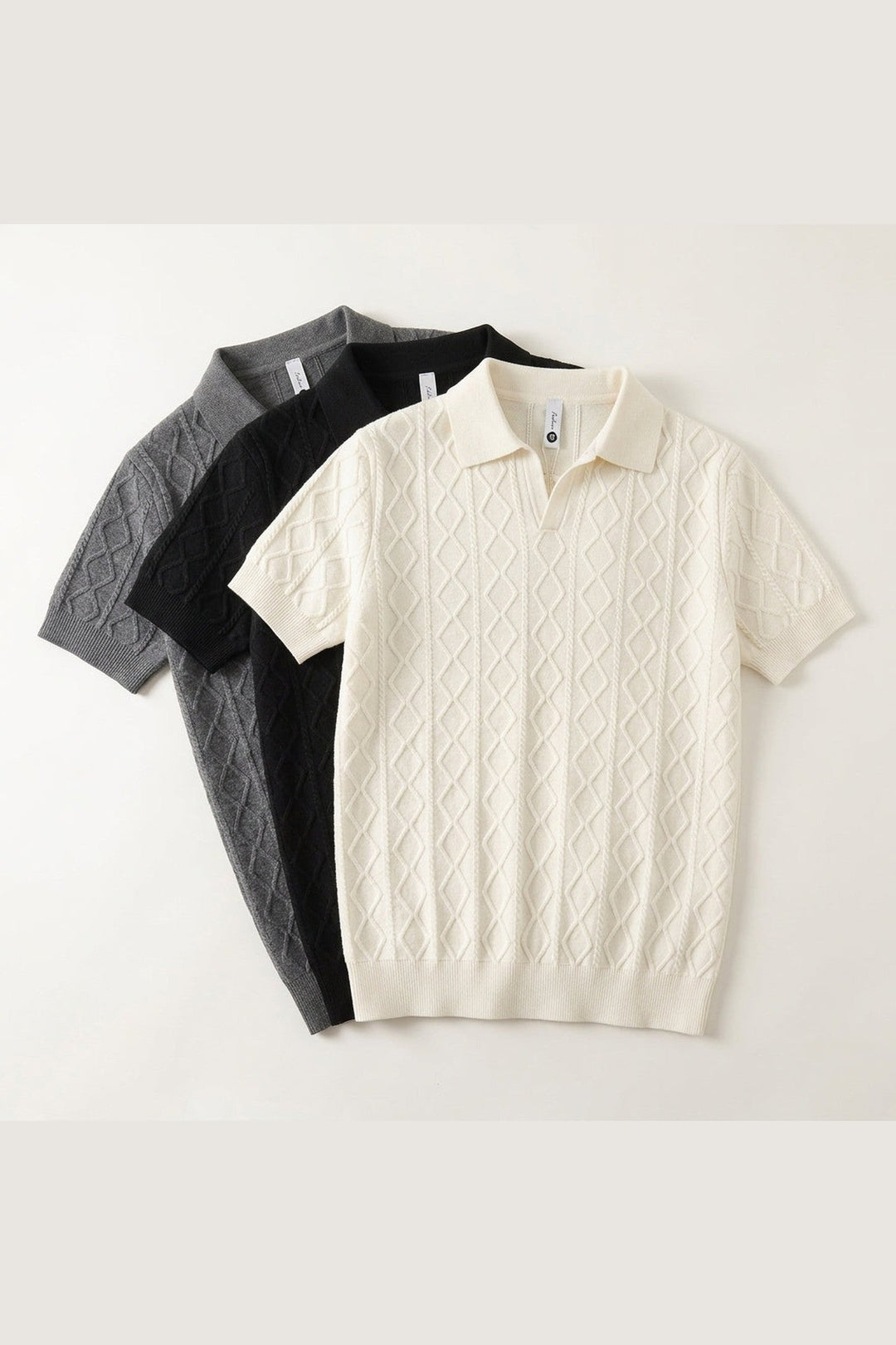 Men's Textured Knit Polo Shirt – Smart-Casual Short Sleeve