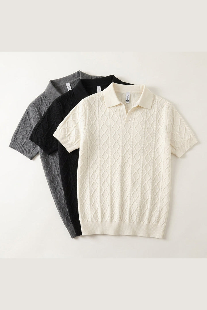 Men's Textured Knit Polo Shirt – Smart-Casual Short Sleeve