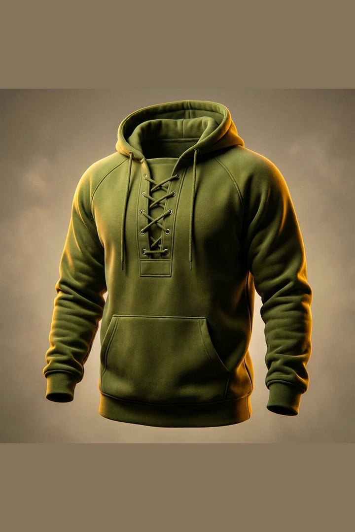 Men's Organic Cotton Hoodie – Lace-Up Front Mid-Weight Hoodie