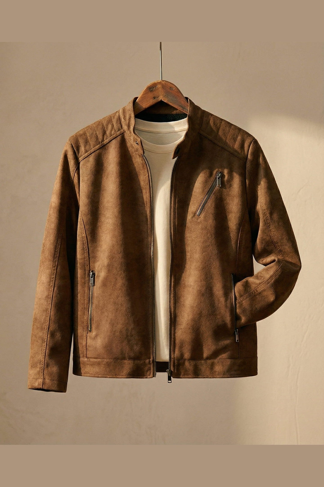 Men's Suede Jacket – Zip-Front Tailored Layering Jacket