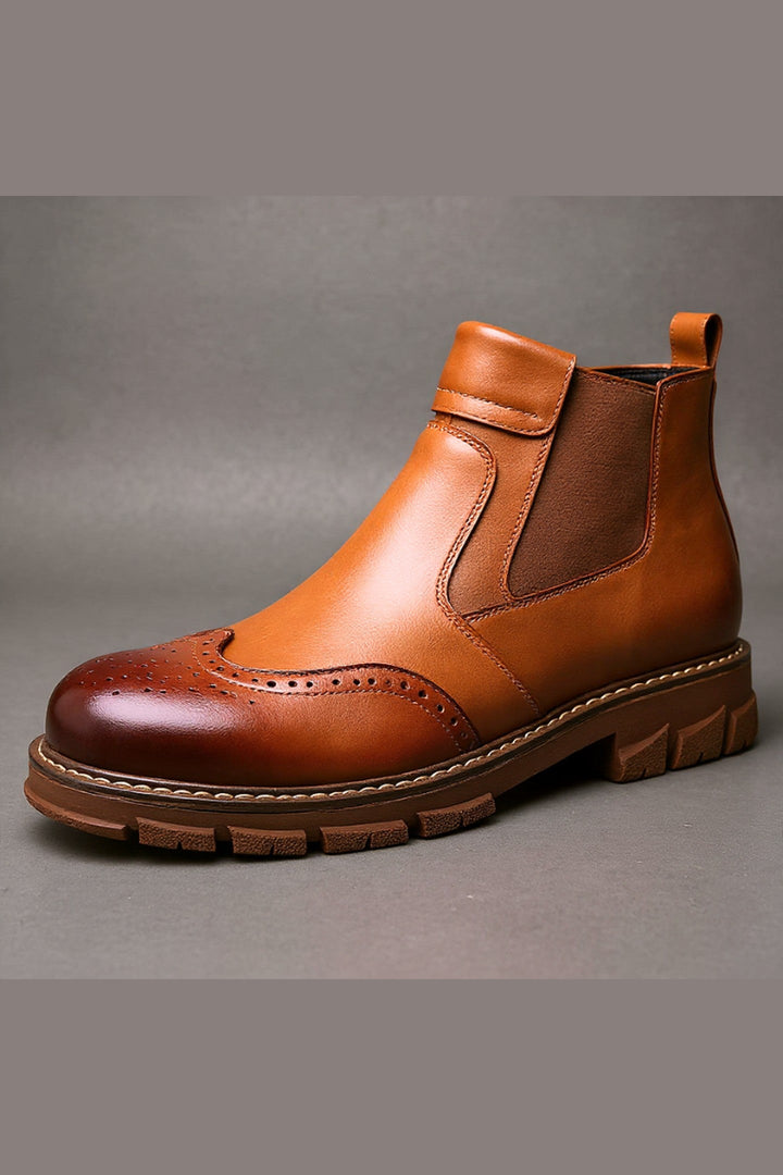 Men's Leather Chelsea Boots - Brogue Detail Winter Boots
