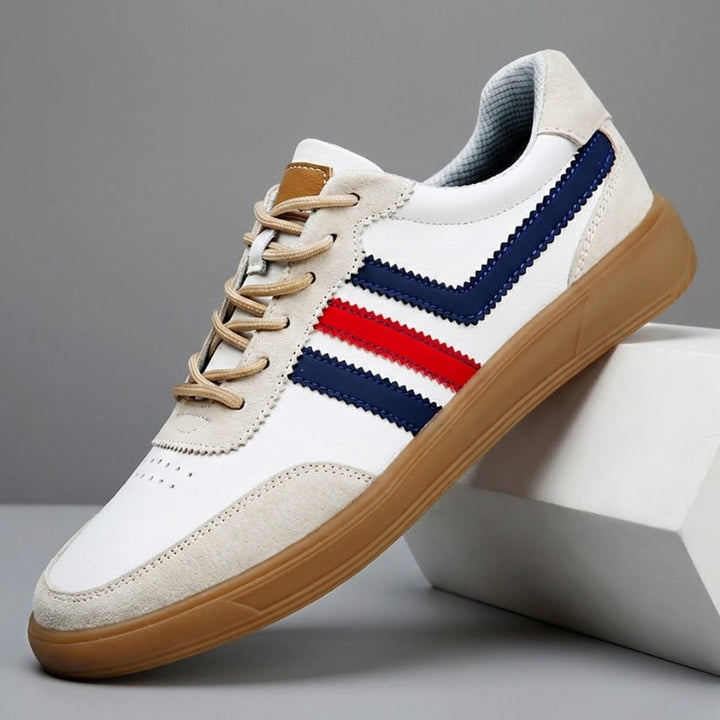 Men's Retro Leather Trainers - Suede Trim Court Sneakers
