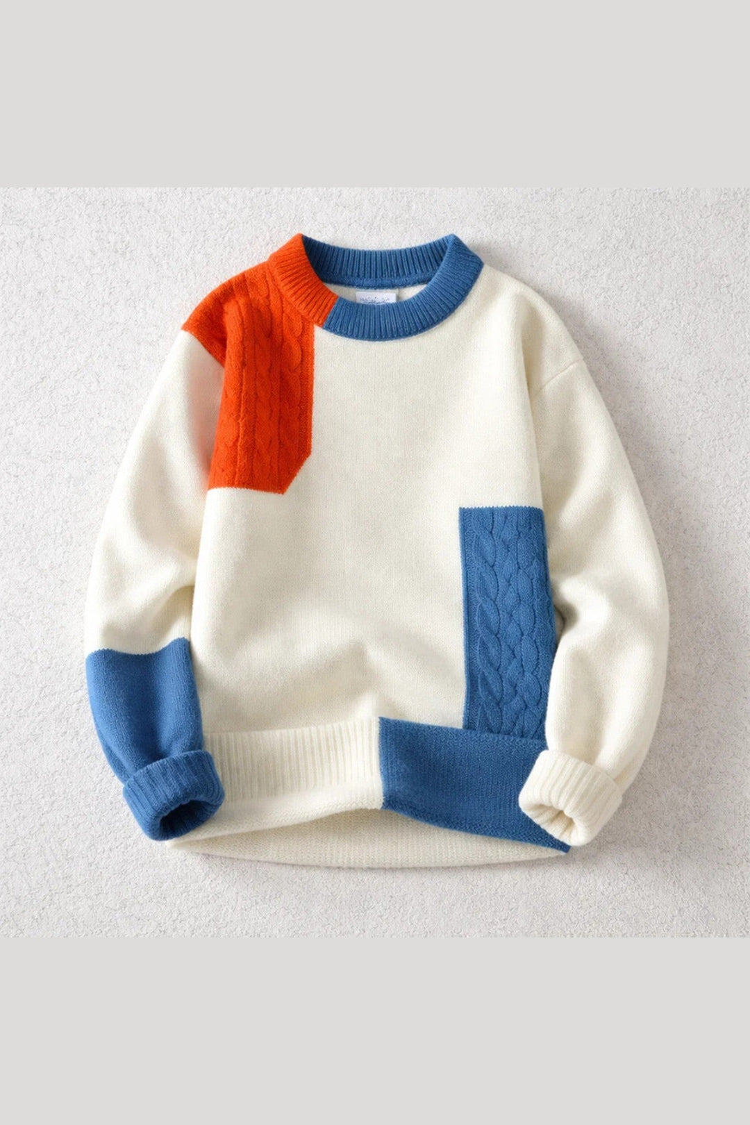 Men's Cotton Colourblock Knit Jumper – Crew Neck Sweater