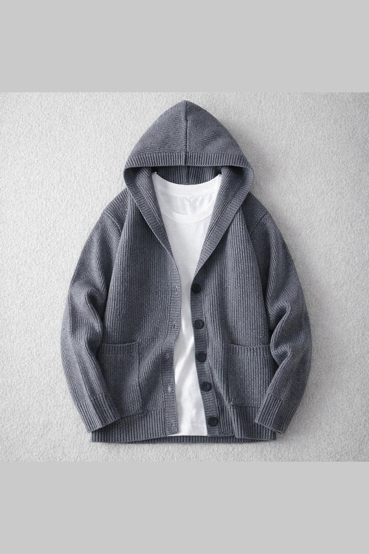 Men's Wool-Blend Hooded Cardigan – Knit Layering Jacket