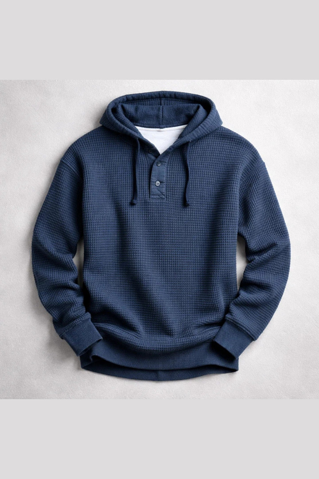Men's Waffle-Knit Henley Hoodie – Textured Cotton Hooded Top