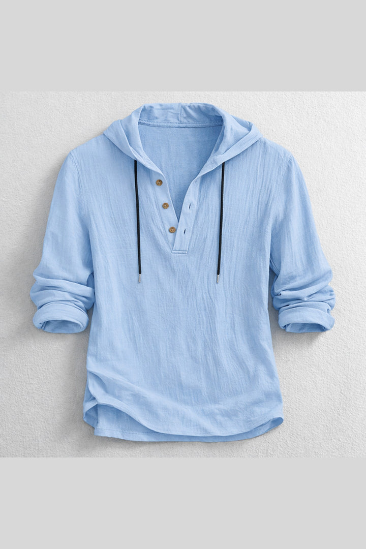 Men's Linen Hooded Henley – Breathable Relaxed Summer Shirt