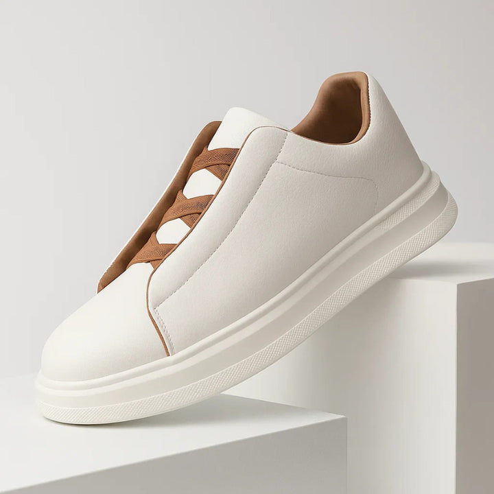 Men's Leather Slip-On Trainers – Elastic Lace Casual Sneakers