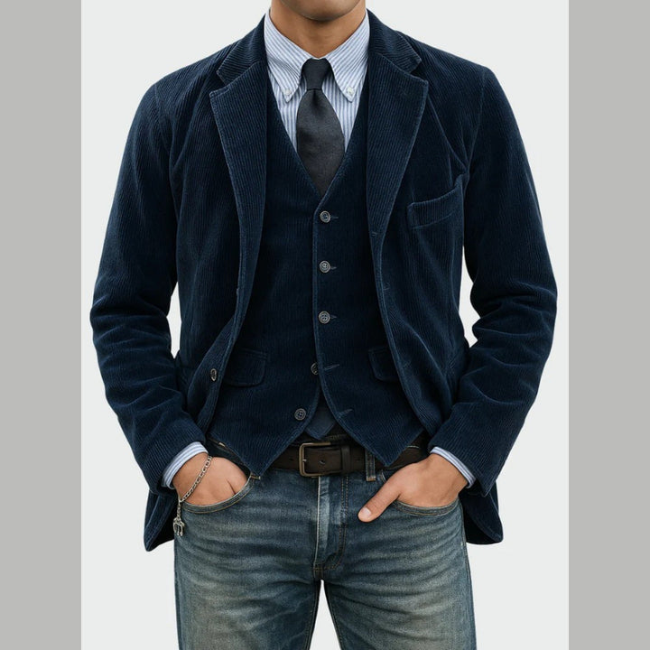 Men's Corduroy Blazer & Waistcoat Set – Two-Piece Tailored Co-ord