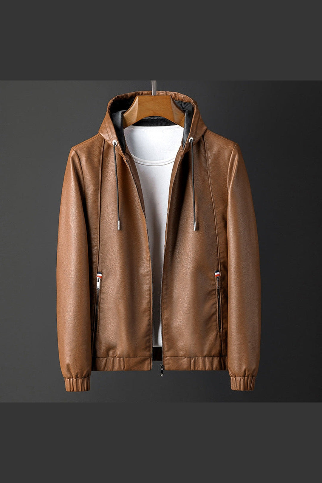 Men's Hooded Leather Jacket – Soft Stretch Casual Biker