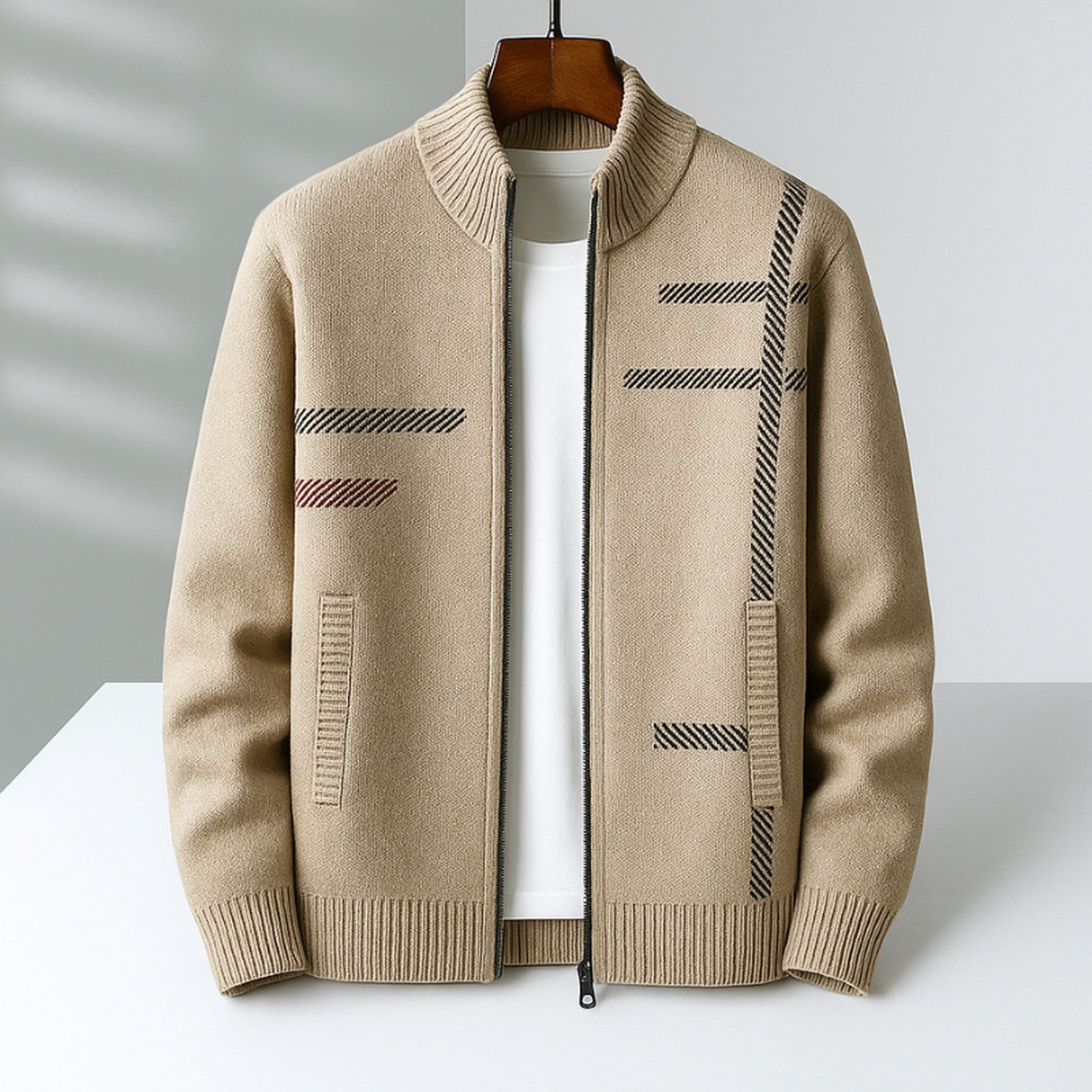 Men's Cashmere Jacket – Full-Zip Knit Layering Coat