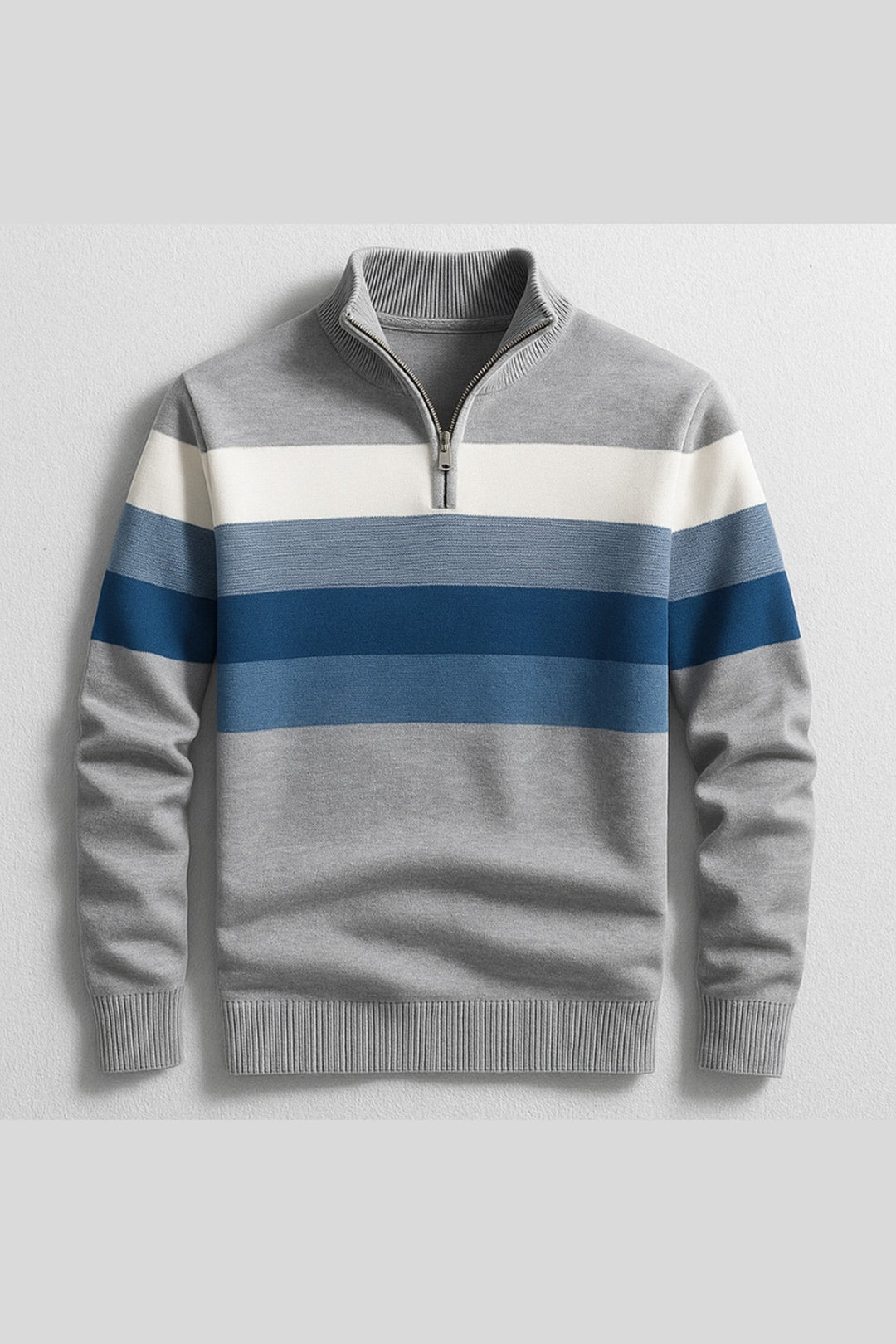 Men's Cotton Quarter-Zip Sweater – Striped Knit Jumper