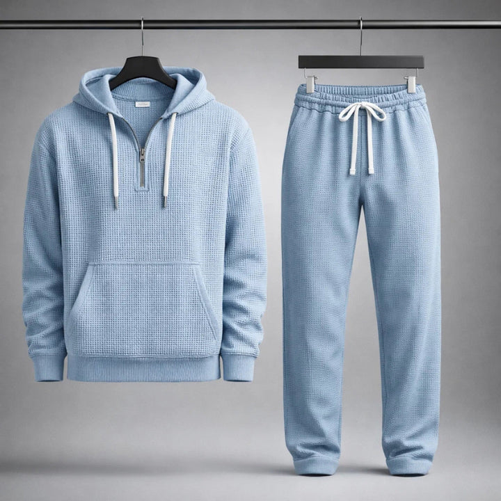 Men's Waffle-Knit Set – Quarter-Zip Hoodie & Joggers