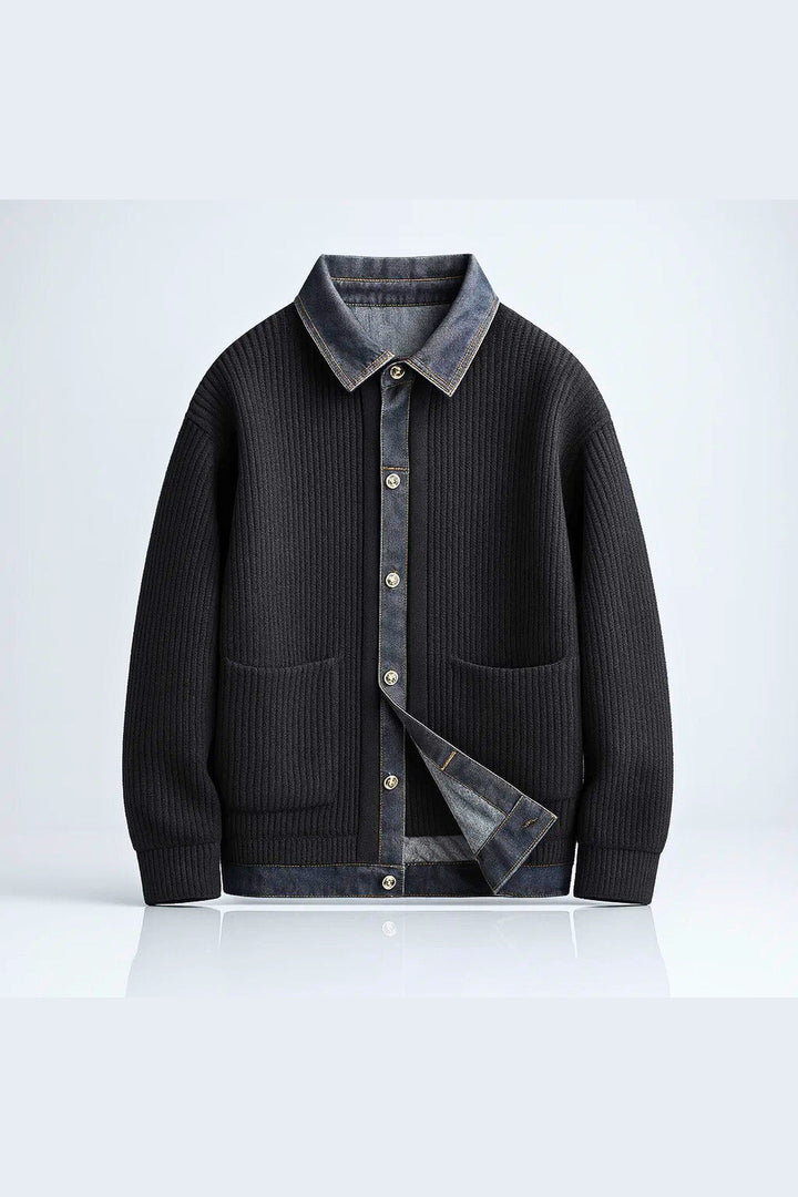 Men's Merino Wool Jacket – Denim-Trim Casual Overlayer