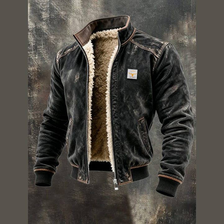 Men's Sherpa-Lined Bomber Jacket – Warm Leather-Effect Winter Coat