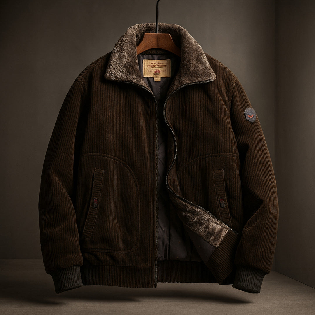 Men's Corduroy Aviator Jacket – Fur Collar Fleece-Lined Coat