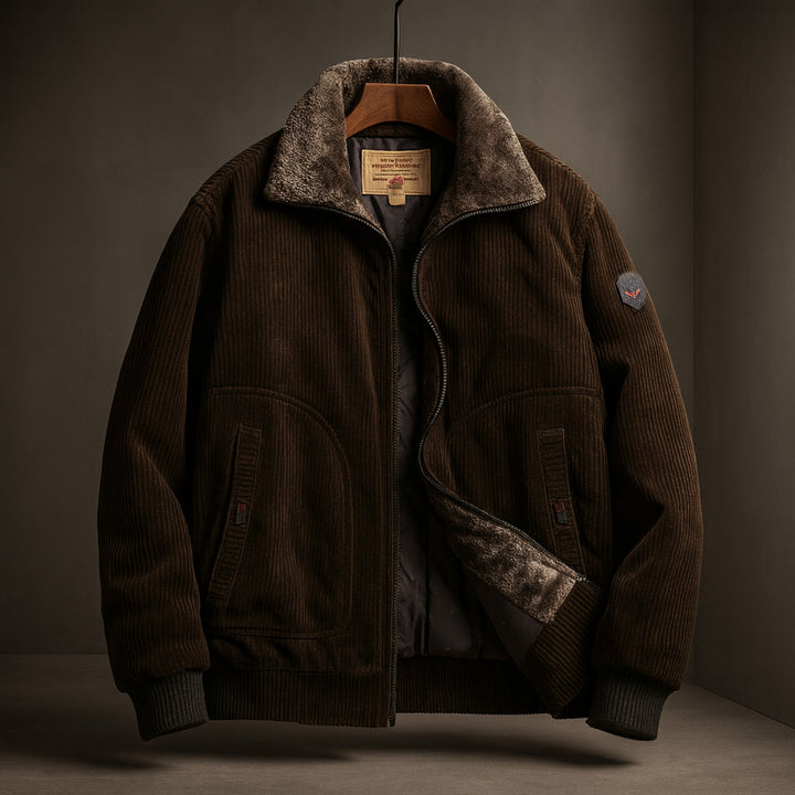 Men's Corduroy Aviator Jacket – Fur Collar Fleece-Lined Coat
