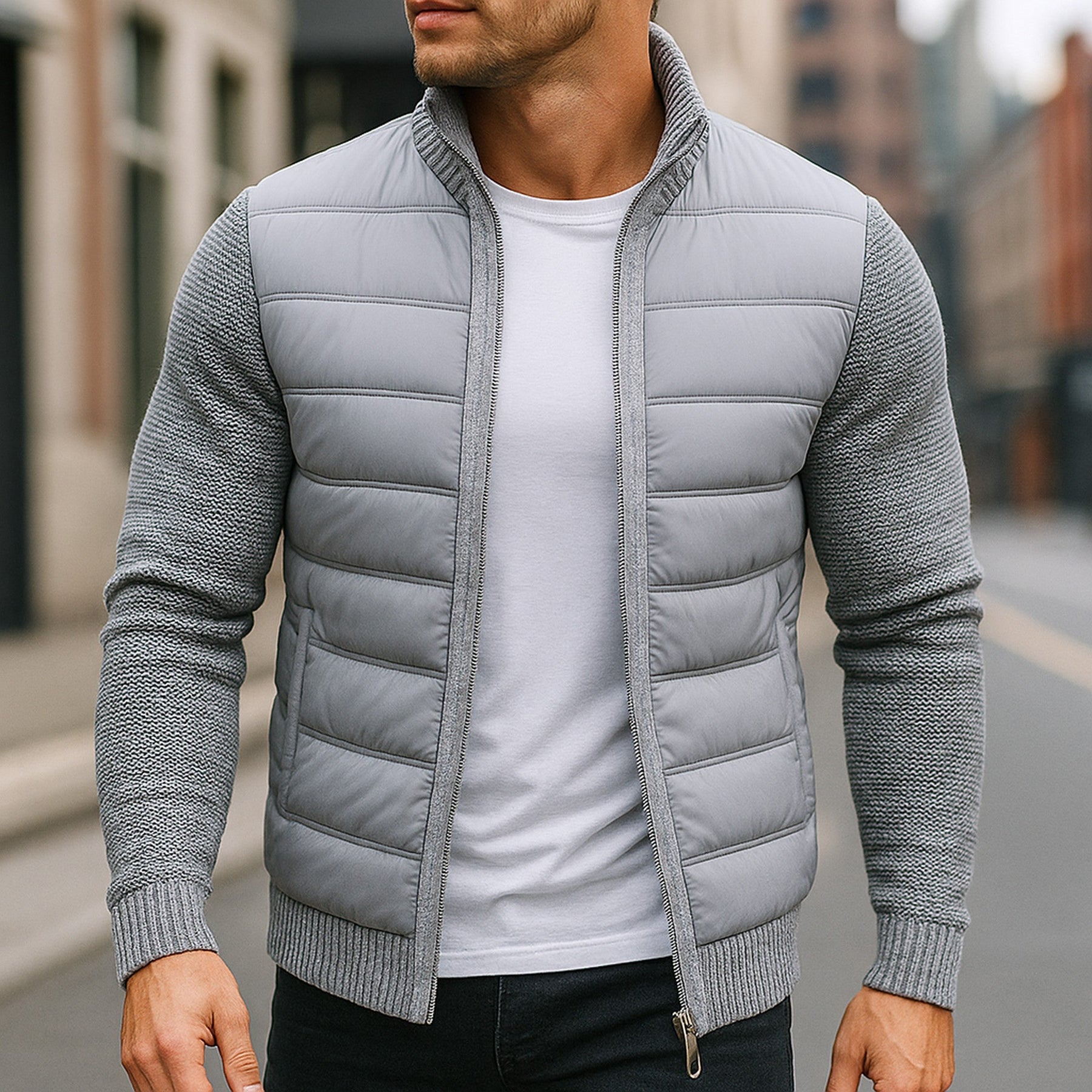 Men's Hybrid Quilted Jacket – Knit-Sleeve Lightweight Layer