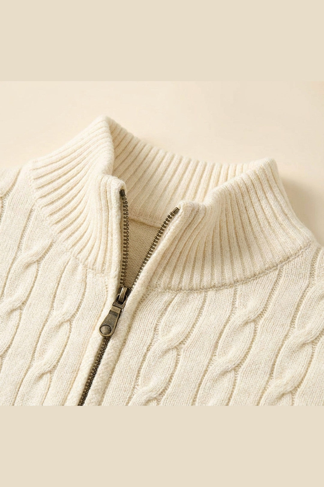Men's Cable-Knit Half-Zip Jumper – Stand-Collar Sweater