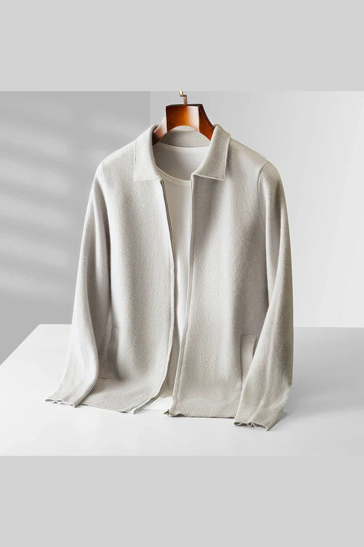 Men's Cashmere Zip Cardigan – Collared Knit with Pockets