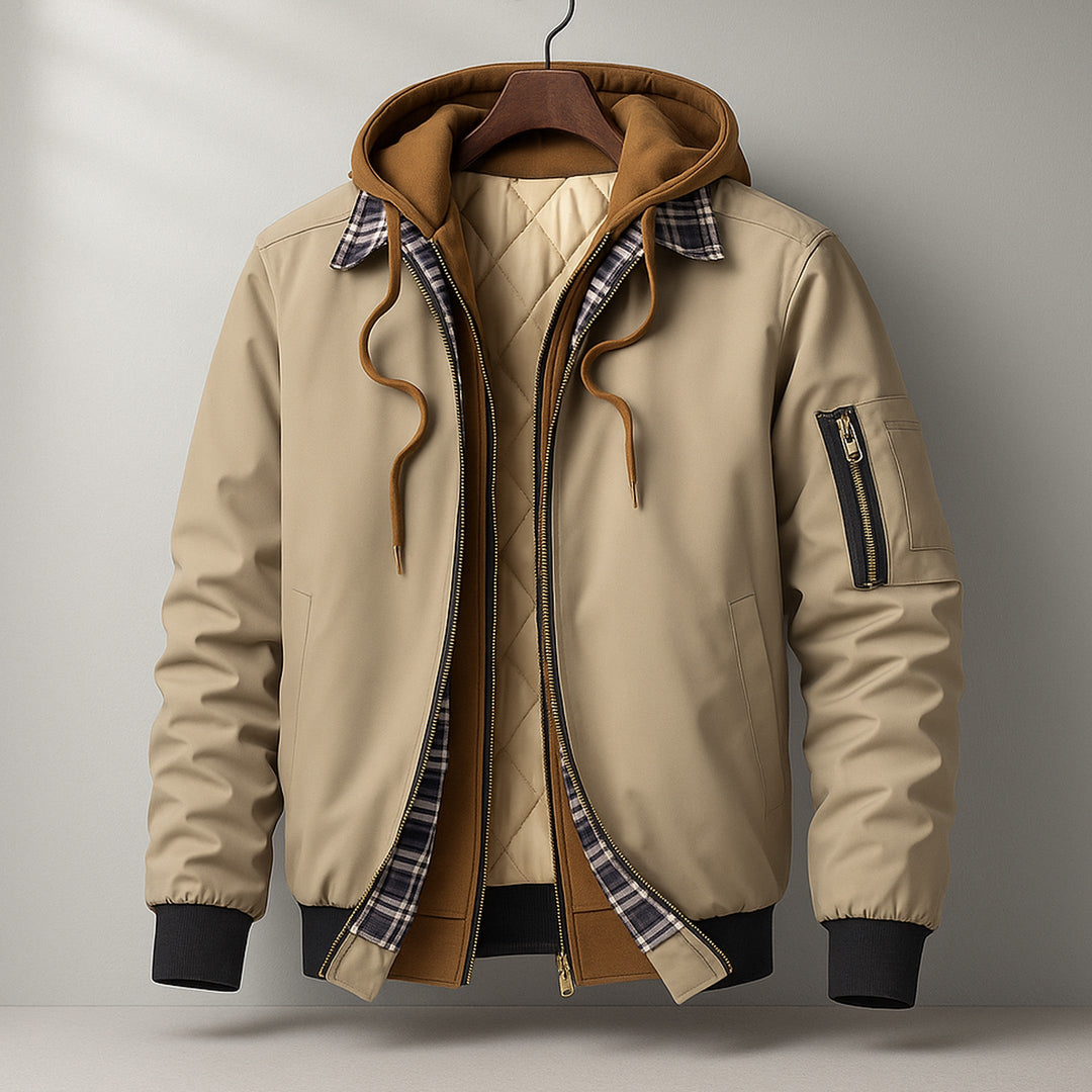 Men's Quilted Hooded Jacket – Water-Resistant Layering Coat