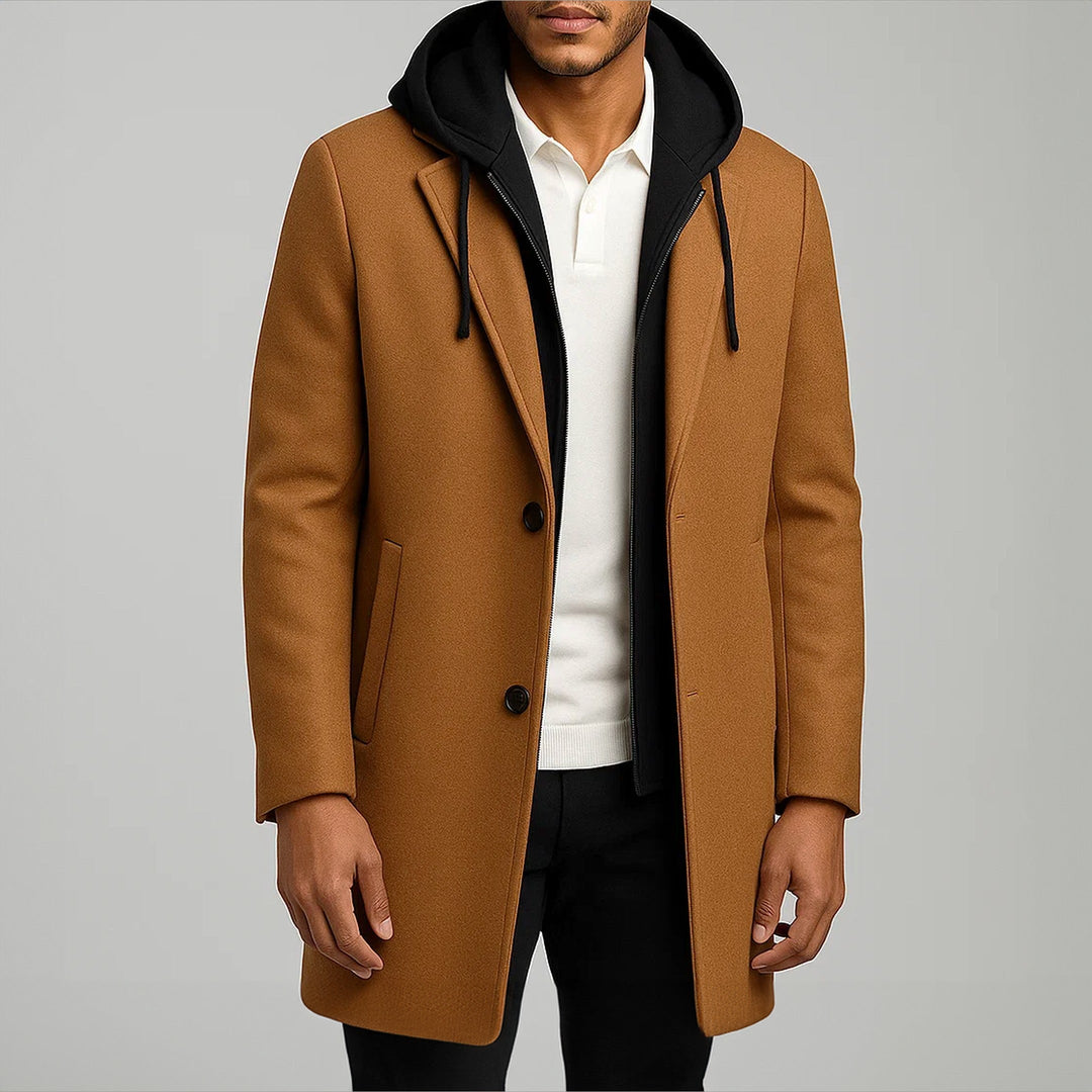 Men's Merino Wool Overcoat – Detachable Hood Winter Coat