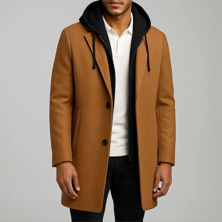 Men's Merino Wool Overcoat – Detachable Hood Winter Coat
