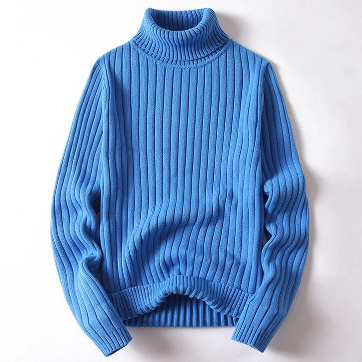 Men's Ribbed Knit Turtleneck Jumper – Heavy Roll Neck